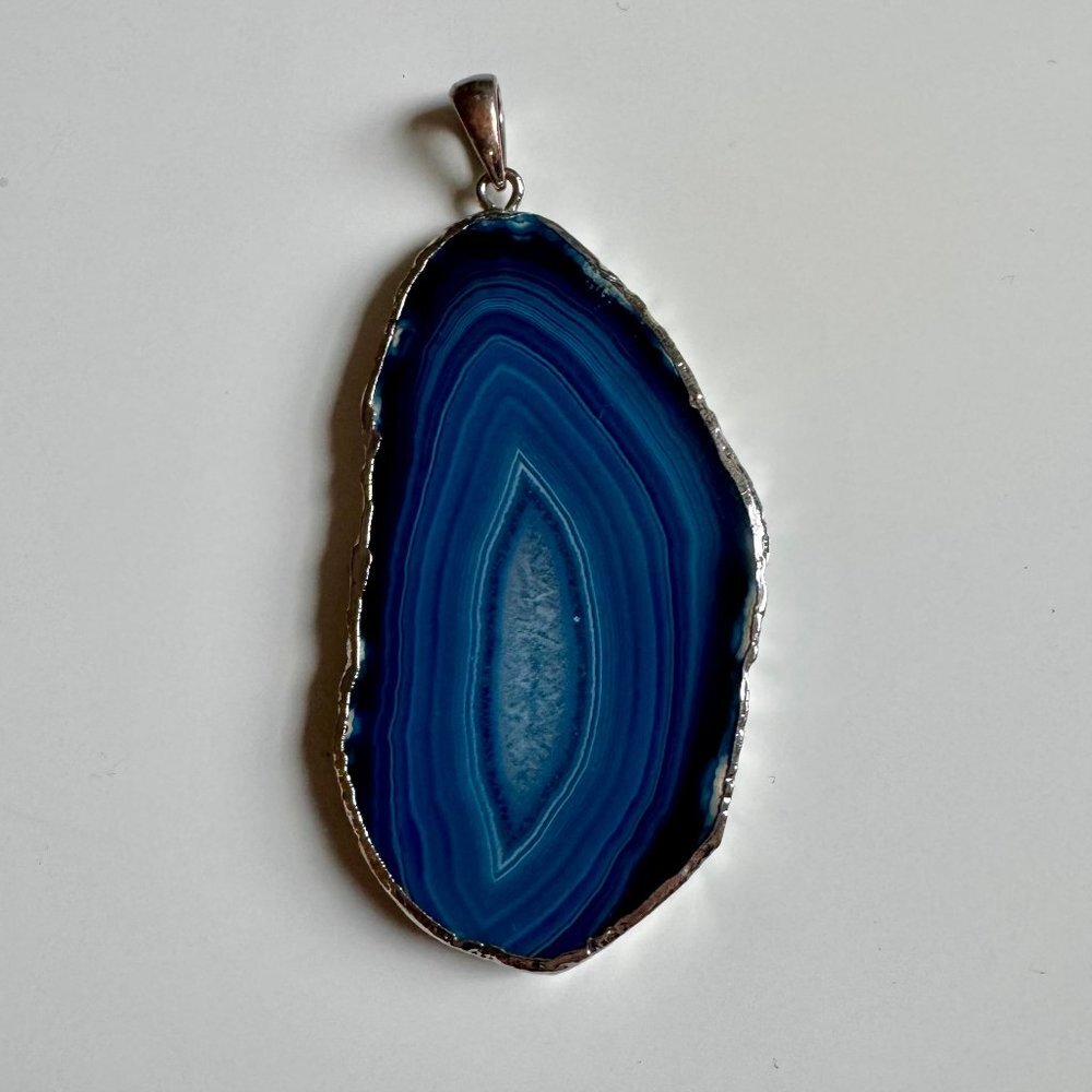 Cobalt Blue Agate Necklace Medallion
